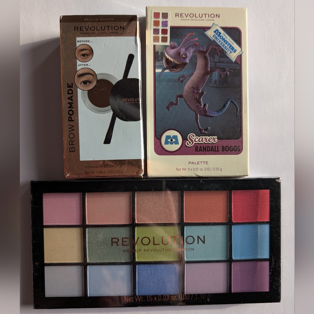 Revolution Makeup Eyeshadow Palettes Pastels & Brow Pomade Monsters Inc, New!